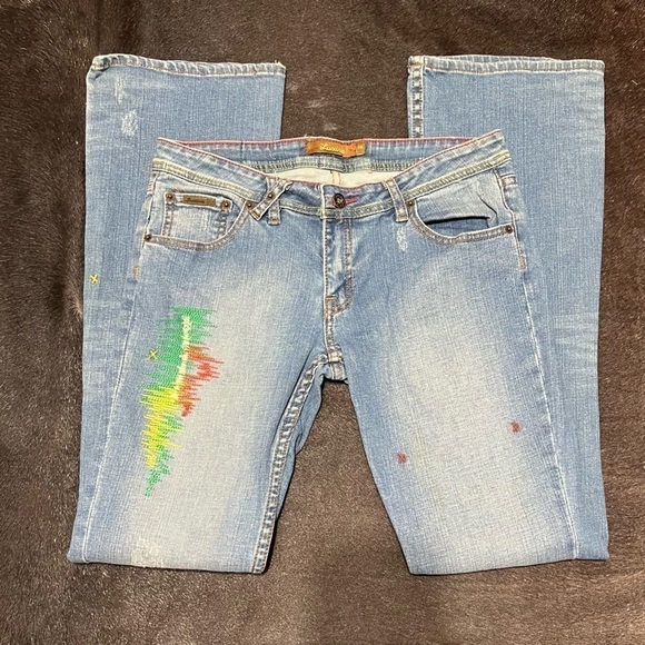 LUXIRIE by LRG embroidered Boot Cut Denim Jeans Vintage 90s Y2K fashion size 9 - Picture 13 of 16